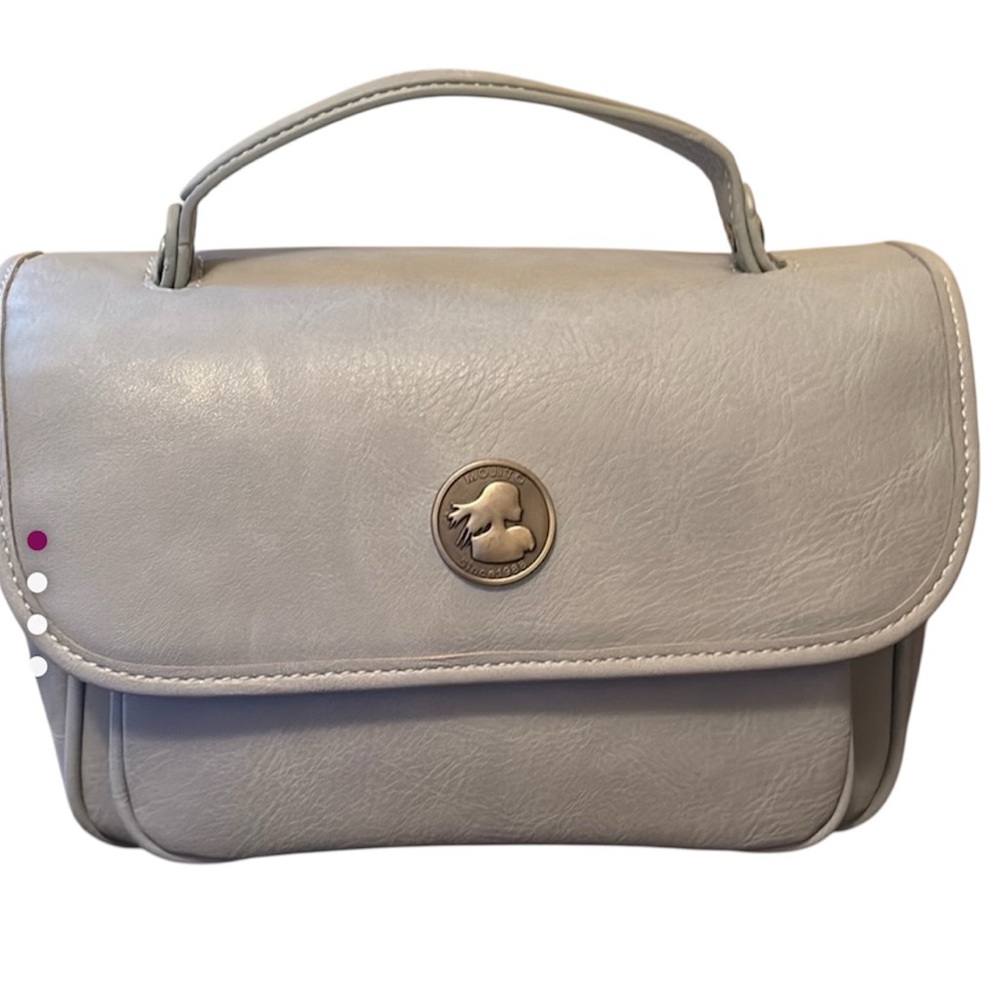 Mojito Gray leather Sling Bag with Structured Shape and Flap Closure w/2 straps
